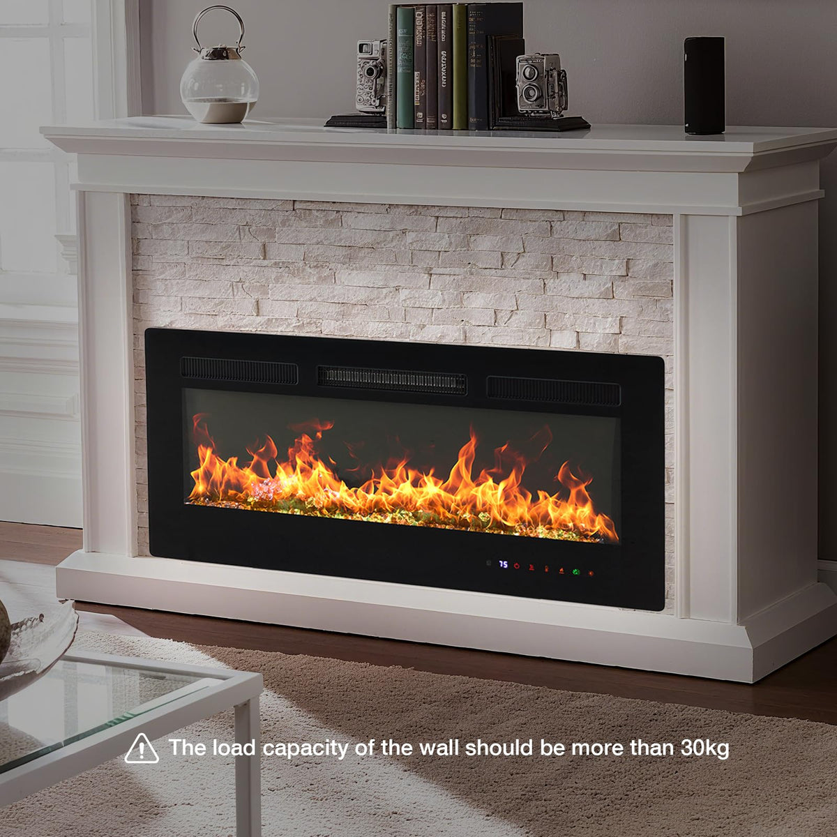 DUMOS 36 Inch Electric Fireplace Wall Mounted/Recessed/Free Standing Space Heater with Remote Control Adjustable Flame Colors Touch Screen Energy Saving, Black