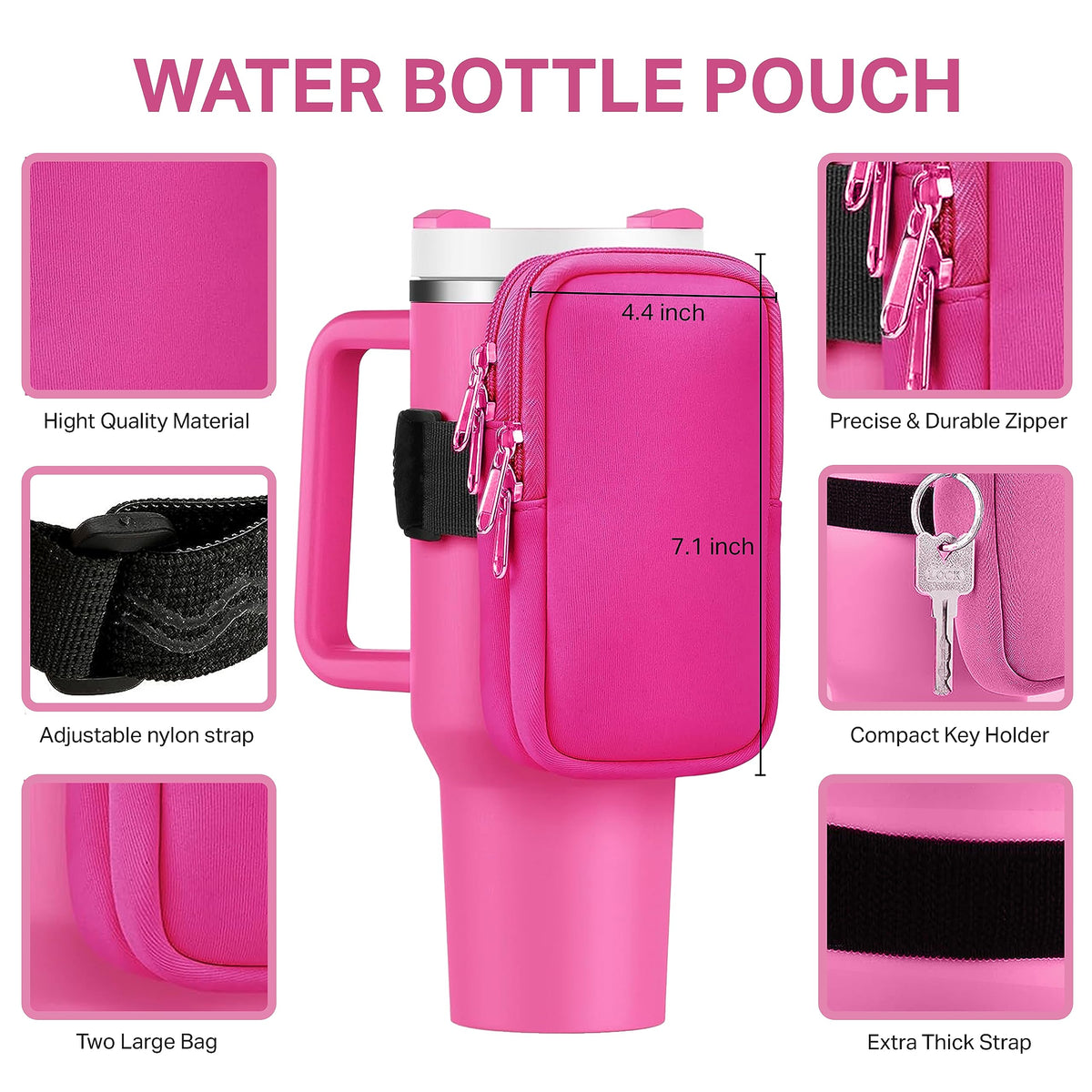 Water Bottle Pouch For Stanley Quencher Adventure 40oz - Stanley Cup Accessories - Tumbler Pouch - Stanley IceFlow 30oz - Gym Tumbler Accessories for Women - Perfect Size for All Phones (BLACK)