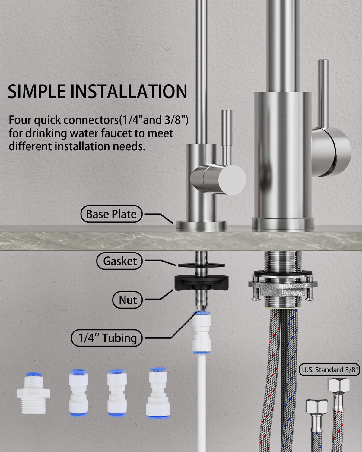 Kitchen Faucet and Water Filter Faucet: Stainless Steel Kitchen Sink Faucet with Drinking Water Faucet - Brushed Nickel Single Handle Tap with Pull Down Sprayer for Kitchen Sink Farmhouse Bar