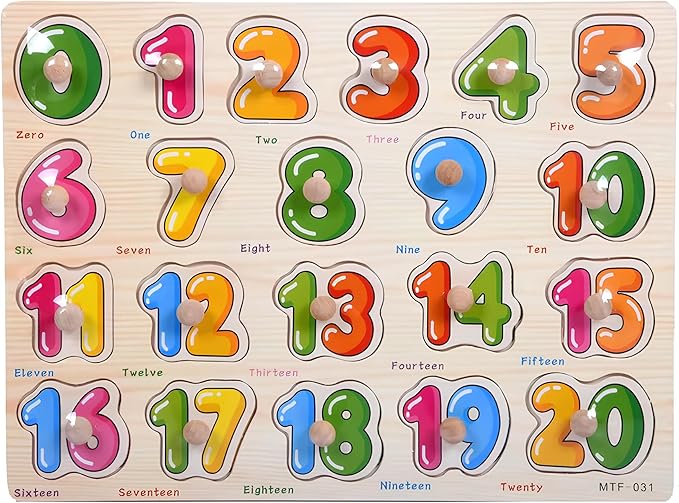 Numbers Puzzle Wooden for Toddlers 3+ Years Old - Montessori Number Learning Toy with Sorting Board & 123 Blocks - Preschool Educational Toy for Boys & Girls - Color & Counting Recognition