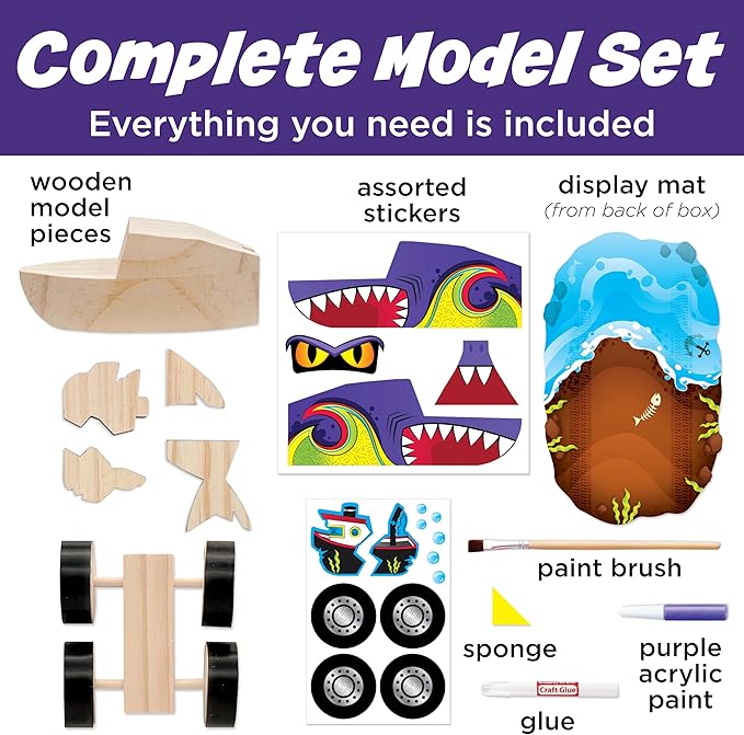 Creativity for Kids Buildeez! Easy Wooden Model Set: Monster Shark Truck, Chomper - Arts and Crafts for Kids, STEM Kids Building Kit, Monster Truck Toys for Boys (Ages 5+)