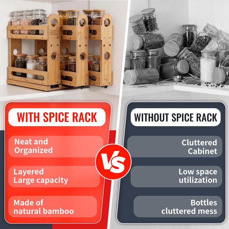 deepredcoast Pull Out Spice Rack Organizer for Cabinet Wide Slide Out Seasoning Rack Fits 2.1" Jars Large Capacity for Pantry Kitchen Cabinet 9" Deep Heavy Duty Easy Install