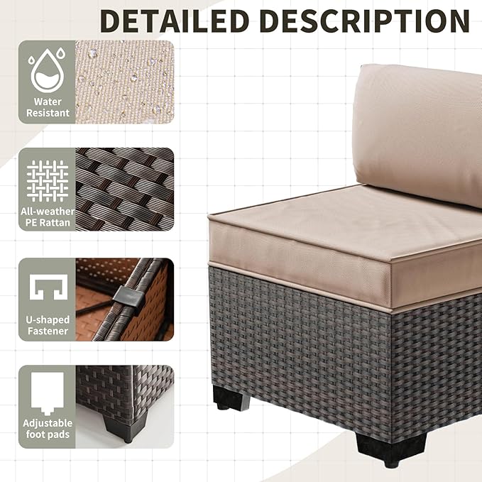 Gotland 13 Pieces Patio Furniture Set with Fire Pit Table, All Weather PE Rattan Outdoor Furniture with 29.5'' High Backrest 4’’ Thick Cushions Coffee Table, Patio Conversation Set for Deck, Khaki