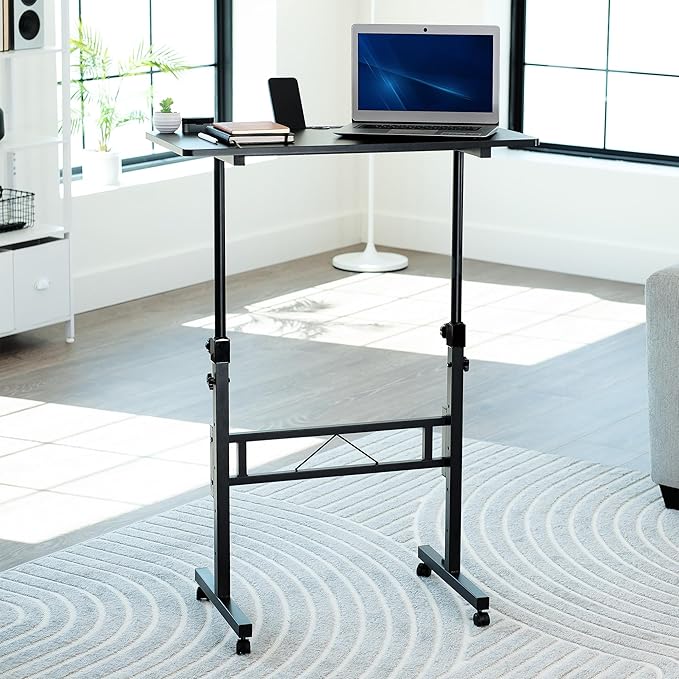 VIVO Mobile 32 x 16 inch Computer Workstation, Standing Portable Desk with Wheels for Laptop Work, Home Office, Black, CART-V02A