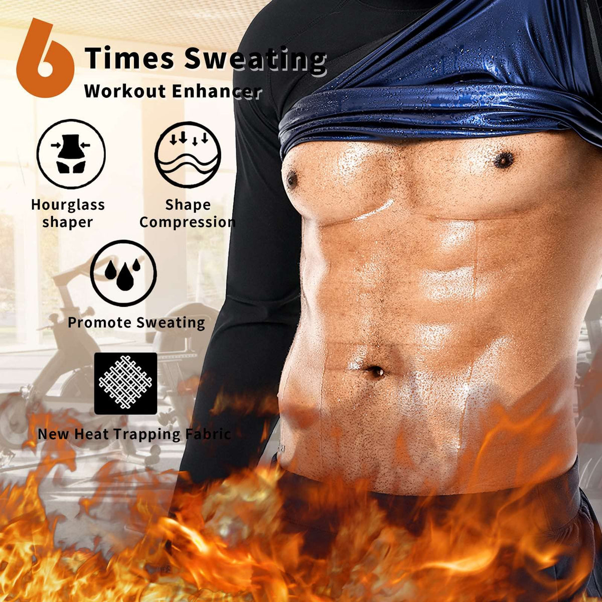BODYSUNER Sauna Sweat Suits Shirt Waist Trainer for Men Compression Vest Workout Gym Shirt Long Sleeve Blue,L