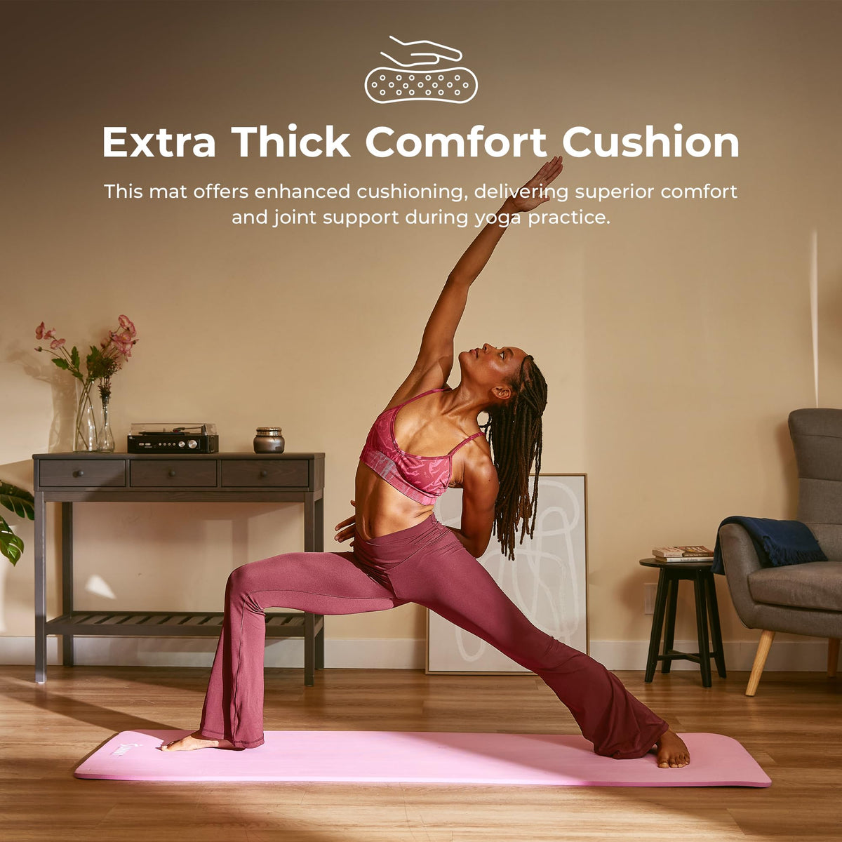 Sunny Health & Fitness 1/2" Thick Non-Slip Exercise Yoga Mat - Pink