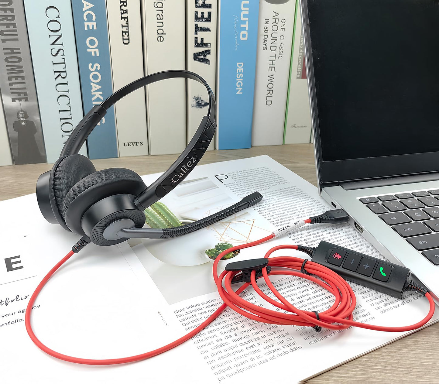 Callez USB Headset with ENC Dual Mic Noise Cancelling for PC Laptop Mac, Computer Headset with MS Teams Call Button Wired Stereo Headphones for Teams Zoom Home Office Work Call Center