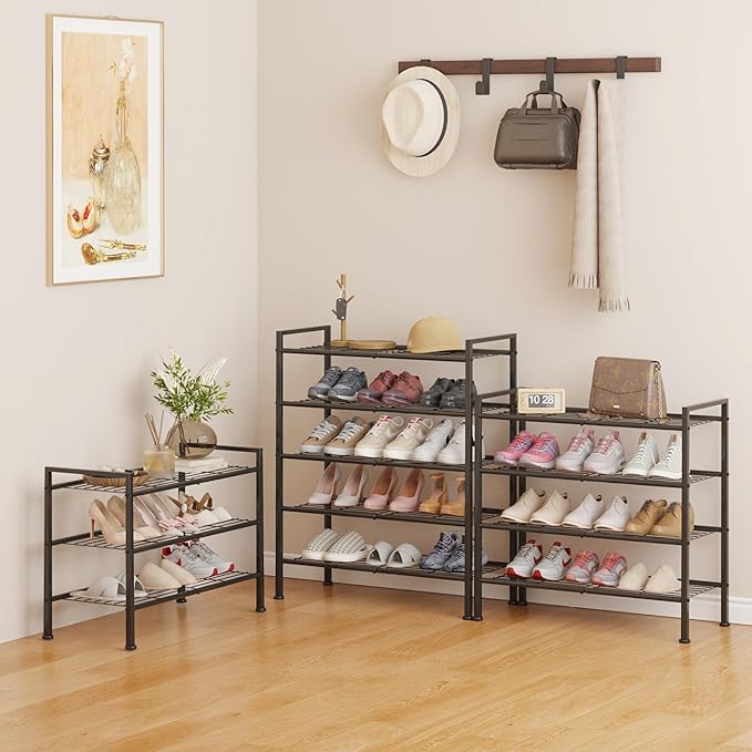DongRong 5-Tier Shoe Rack,Metal Simple Shoe Storage Organizer Utility Shelf for Closet,Entryway, Bedroom,Small Spaces (Black, 5 Tier)
