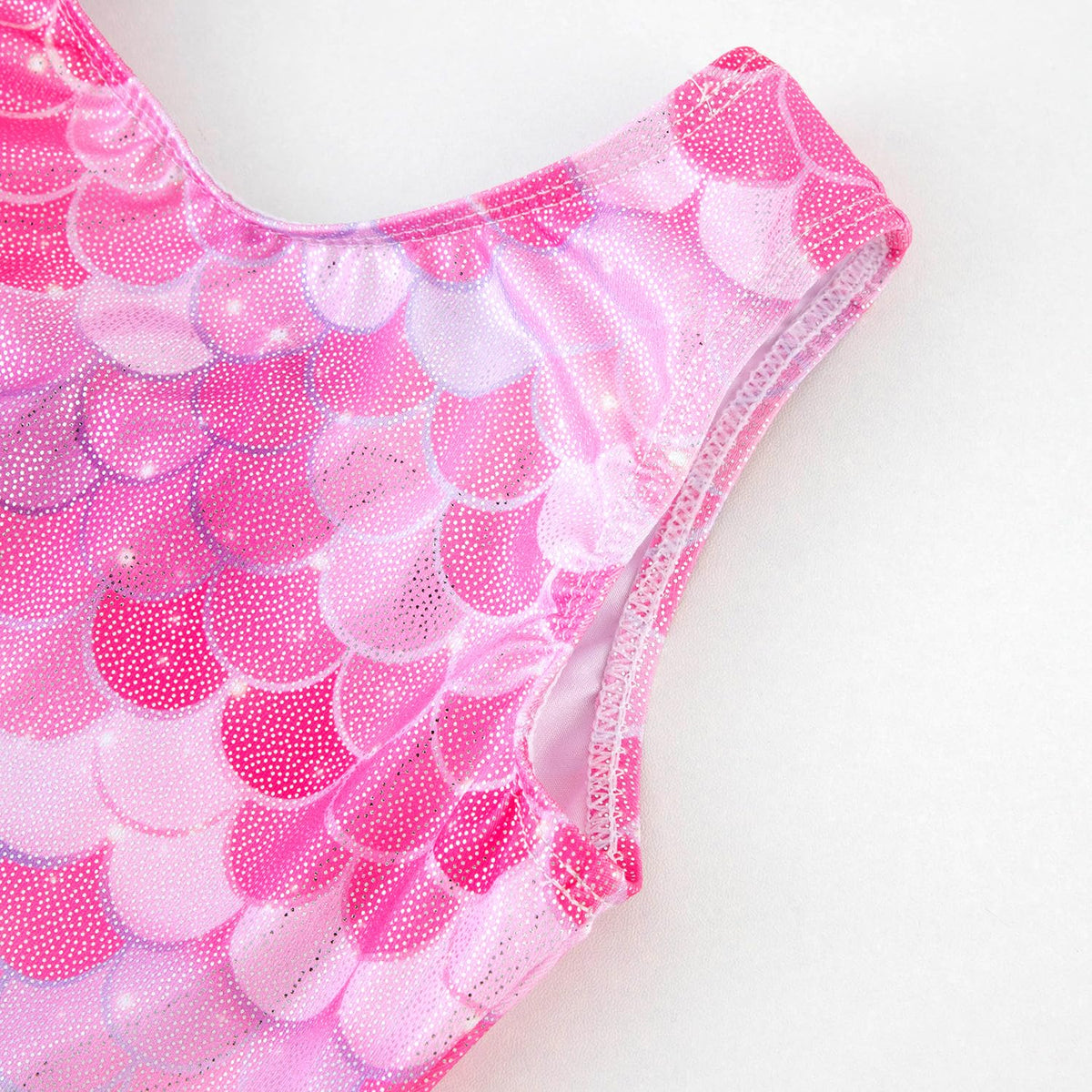 HOZIY Girls Leotards for Gymnastics Size 6-7 Years Pink Mermaid Kids Tumbling Outfit Biketard Dance Clothes with Shorts Sparkly Shiny Glitter Sparkle