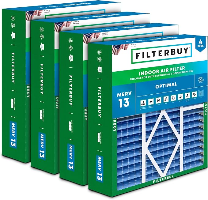 Filterbuy 20x20x5 Air Filter MERV 13 Optimal Smoke & Allergy Defense, Pleated