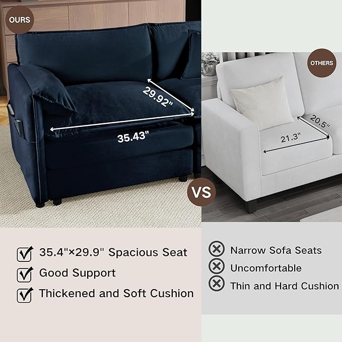 Chenille Sofa Set for Living Room, Modern Deep Seat Sofa Chair and Oversized 3-Seater Cloud Couch for Bedroom, Office, Apartment, Furniture Set
