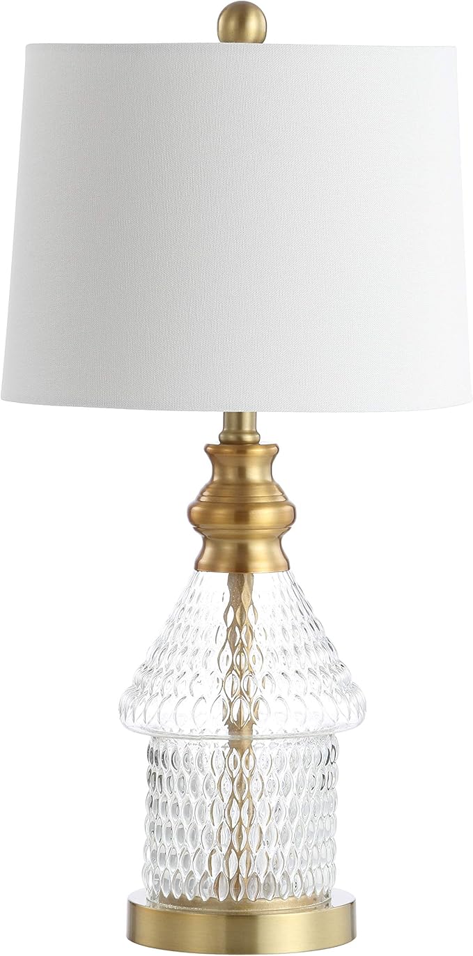Safavieh Lighting Collection Camden Clear/ Brass Gold 25-inch Bedroom Living Room Home Office Desk Nightstand Table Lamp (LED Bulb Included)