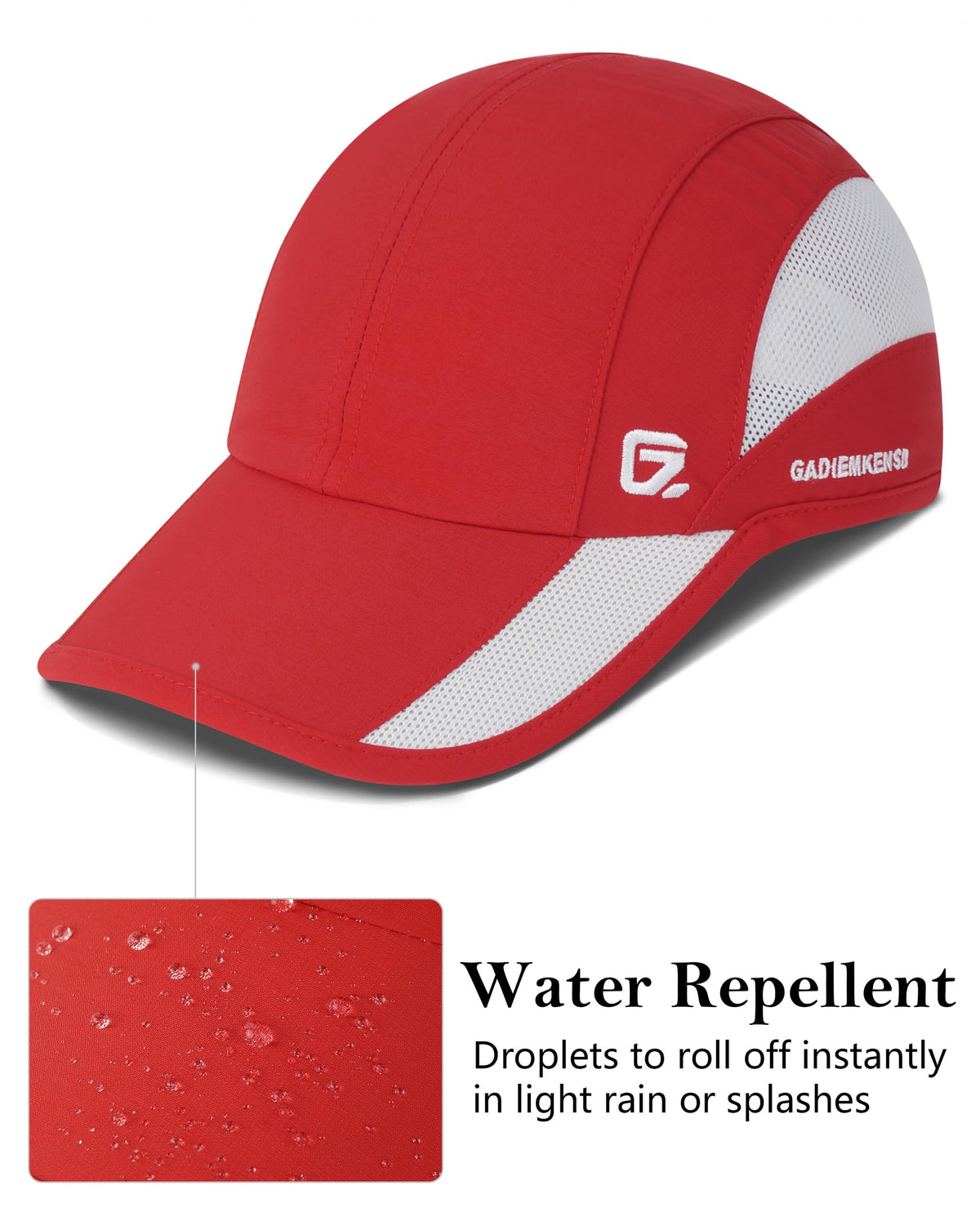 GADIEMKENSD Outdoor Running Hat Dri Fit Baseball Cap UPF50+ Cooling Summer Sun Hat with Breathable Mesh Ball Cap for Golf Tennis Jogging Sport Hiking Red M/L 7-7 1/2