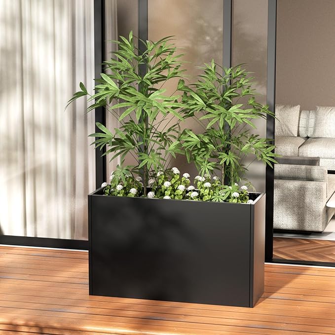 Heavy-Duty Steel Planter Box 38”x12”x24”, Rust-Resistant Large Outdoor & Indoor Plant Container, Metal Garden Box with Drainage Holes & Reinforced Edges