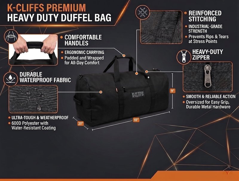 Heavy Duty Cargo Duffel Large Sport Gear Drum Set Equipment Hardware Travel Bag Rooftop Rack Bag (24" x 12" x 12", Black)