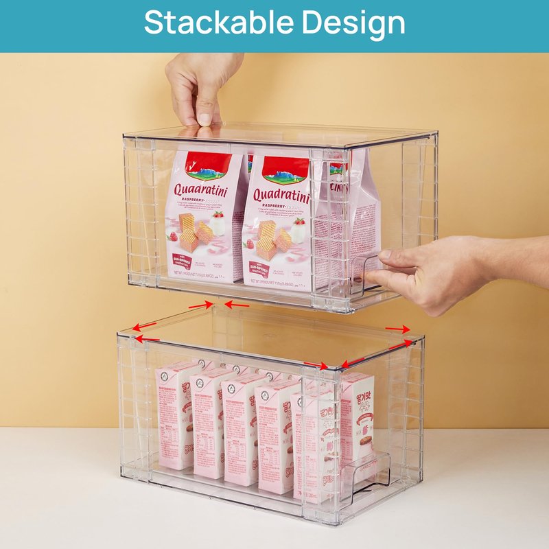 Vtopmart 2Pack Large Stackable Pantry Storage Drawers, Clear Organizer Bins with Handles, Acrylic Drawer Organizers for Kitchen, Pantry, Bathroom Undersink, Cabinet Organization and Storage