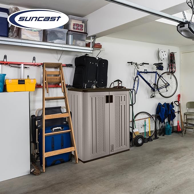 Suncast 36" Resin Base Garage Storage Cabinet, Platinum, Made in the USA