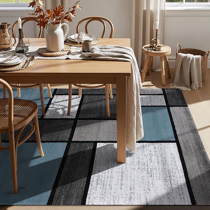 Rugshop Contemporary Modern Boxes for Home Office,Living Room,Bedroom,Kitchen Non Shedding Area Rug 6' 6" X 9' Blue/Gray