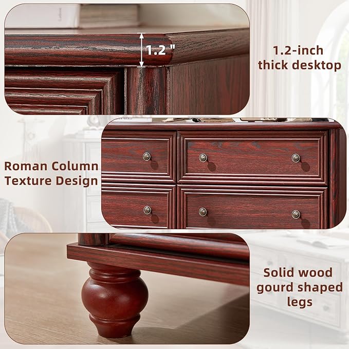 Farmhouse Dressers & Night Stand Set of 3, Wood 54'' Wide Dresser & 18'' Chest of Drawers, Roman Column 3 Drawers Nightstand Set of 2, Bedroom Furniture Dresser Suites for Living Room, Hallway Home
