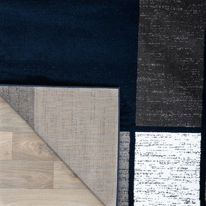 Rugshop Modern Geometric Boxes Navy Area Rug, Carpet with Jute Backing for Hallway, Entryway, or Laundry Room, 2' x 7'2"