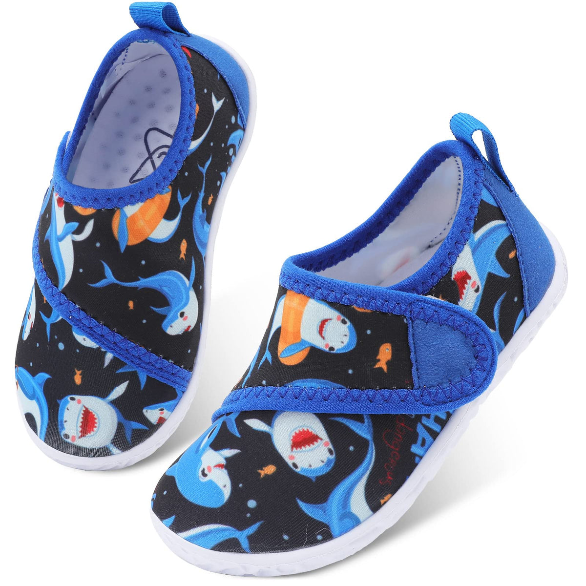 LeIsfIt Toddler Water Shoes Boys Girls Barefoot Aqua Socks Kids Breathable Quick-Dry Swim Shoes for Beach Pool Surf, Blue Shark, 7 Toddler