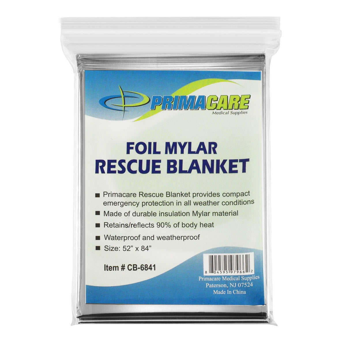 Primacare HB-10 Emergency Mylar Thermal Blankets – 10 Pack, 84" x 52", Silver – Reflective, Waterproof, Retains 90% Body Heat – for Survival, First Aid, Outdoors, Camping, EMS