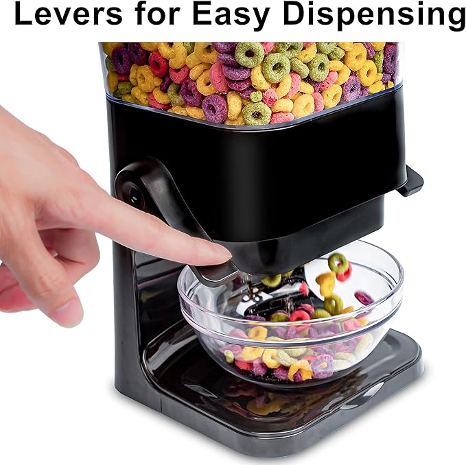 Cereal Dispenser Countertop with lids, Organization and Storage Containers for Kitchen and pantry, 5L Rice Dispenser for Cereal, Beans, Grains, Nuts, Snack,Oatmeal, Dog Food, Bird Seed, Black, 2Pc