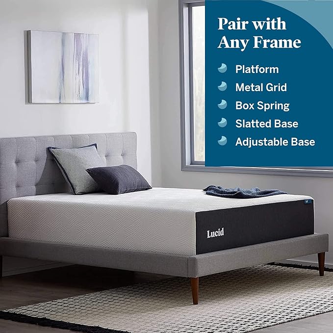 LUCID 14 Inch Memory Foam Mattress - Medium Feel - Memory Foam Infused with Bamboo Charcoal and Gel - Temperature Regulating - Pressure Relief - Breathable - Premium Support - Queen Size