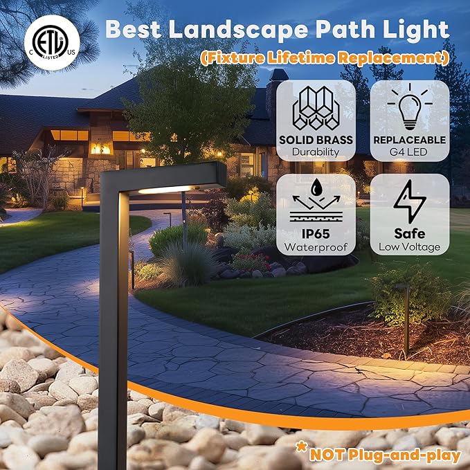 Low Voltage Pathway Lights 12V, LED Landscape Path Lights Outdoor Waterproof, Modern Electric Walkway Lights, L Shape Black Garden Decor Without G4 Bulb 12 Pack