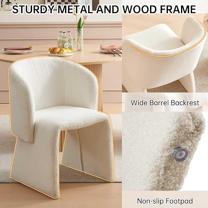 Dining Chair Upholstered Set of 4,Stylish Accent Barrel Side Chairs Cozy Sofa Chairs Teddy Velvet Comfortable Armchairs for Bedroom Reading Room Waiting Room Kitchen Dining Room