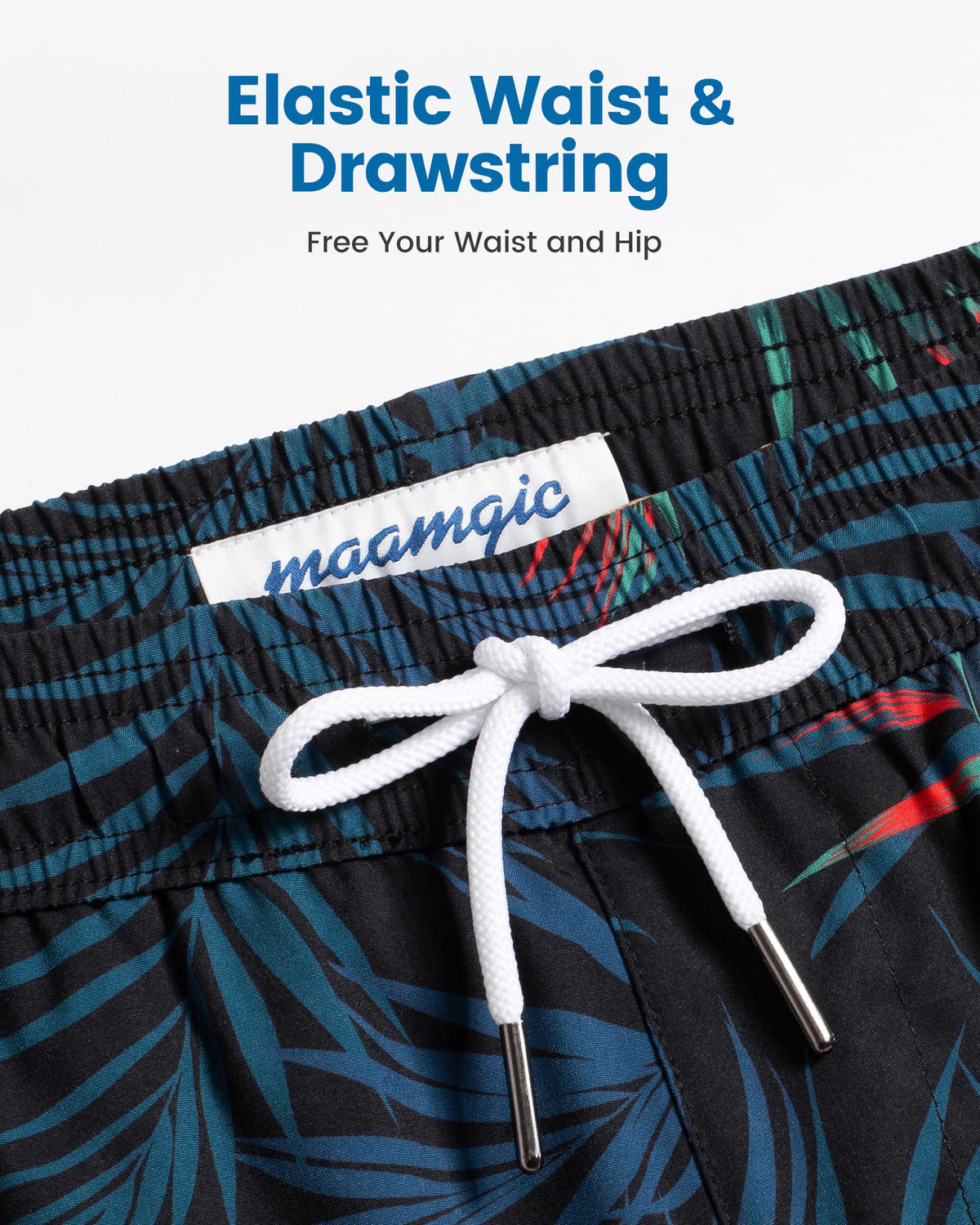maamgic Mens Swim Trunks with Compression Liner 5 Inch, Quick Dry Bathing Suit with Zipper Pockets, Stretch No-Chafing Swim Shorts, Black-Orange Leaf Silhouette X-Small