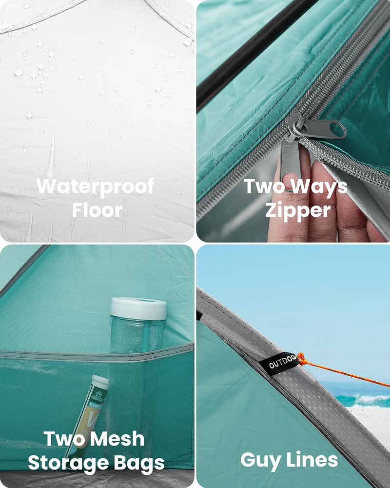 OutdoorMaster Beach Tent Sun Shelter with 2 Ventilated Doors, UPF50+ Easy Setup Beach Tent Canopy for 3 Person, Lightweight & Portable Family Beach Umbrellas for Sand with Carrying Bag-Cancun Seashore