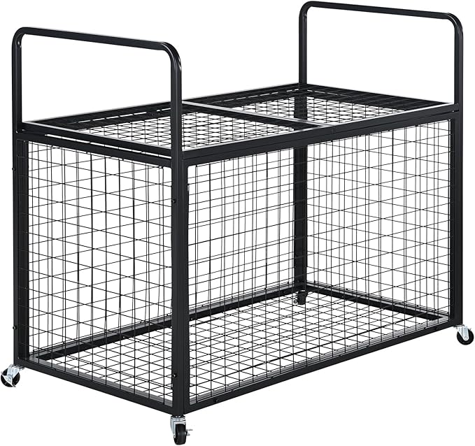 VEVOR Rolling Sports Ball Storage Cart, Lockable Basketball Cage with Double Lids, Sport Equipment Holder Organizer for Indoor Outdoor, Steel Storage Rack for Garages, Playgroup, Gym and Schools
