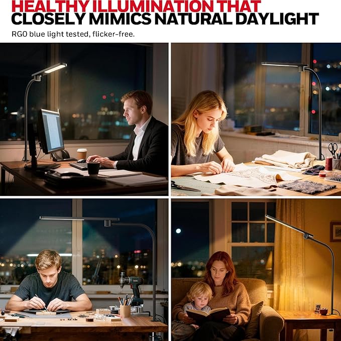 Honeywell HJ2 Gooseneck LED Desk Lamp with Clamp,3-Color Stepless Dimming.Flexible Metal Lamp Arm,CRI ≥ 97.Adjustable Small Desk Lamp for Home Office,Studying, Reading, Artists & Crafters (Black)