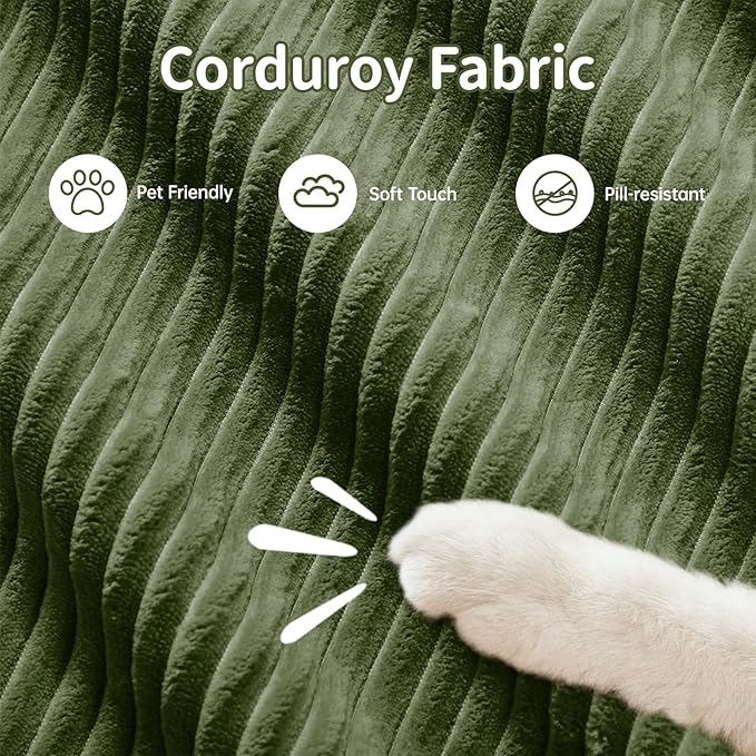80" Modern Corduroy Boneless Love Seat Couches, 2 Seater Large Sectional Couches for Living Room, Green Cloud Modular Sectional Sofa, Memory Foam, Extra Deep Loveseat, No Assembly