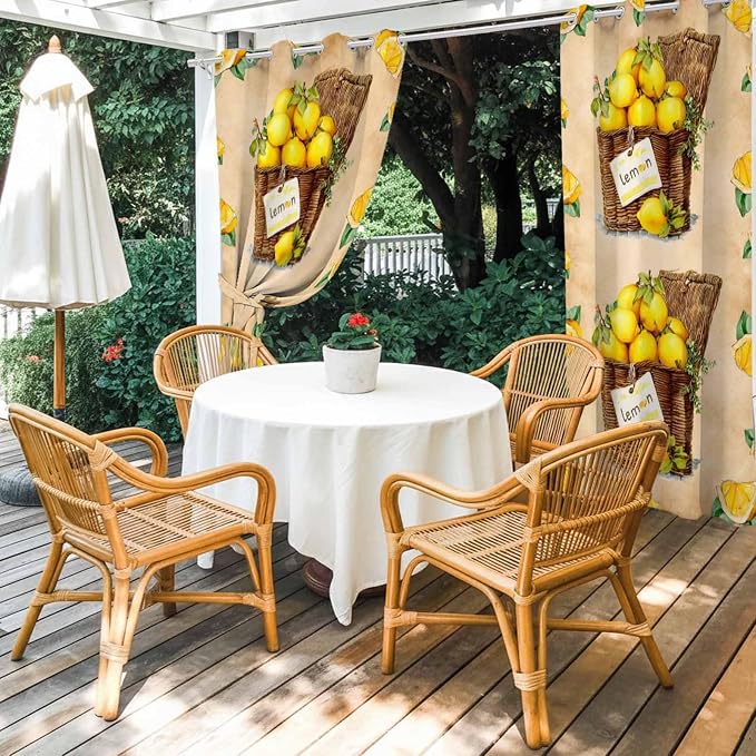 Lemon Outdoor Curtains for Patio Lemons in Baskets Summer Tropical Plant Brown