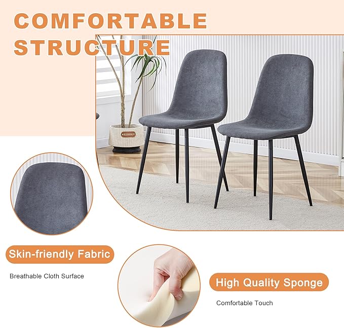 7 Piece Dining Table Set，Dinner Table Set for 6，55'' Kitchen Table and PU Leather Chairs Set of 6，6 Chair Dining Table Set for Kitchen Dining Room