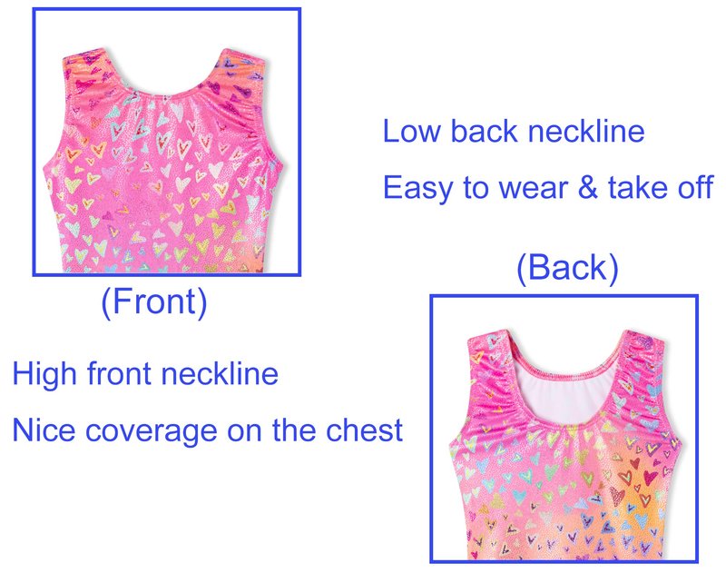 Domusgo Girls Leotards for Gymnastics 2t 3t Sparkly Nenon Pink Love Hearts One Piece Athletic Outfits