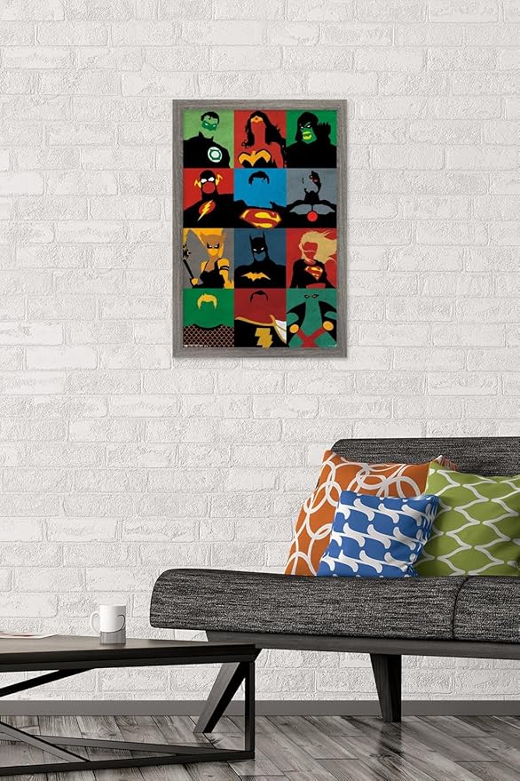 Trends International DC Comics - Justice League - Minimalist Wall Poster, 14.725" x 22.375", Barnwood Framed Version