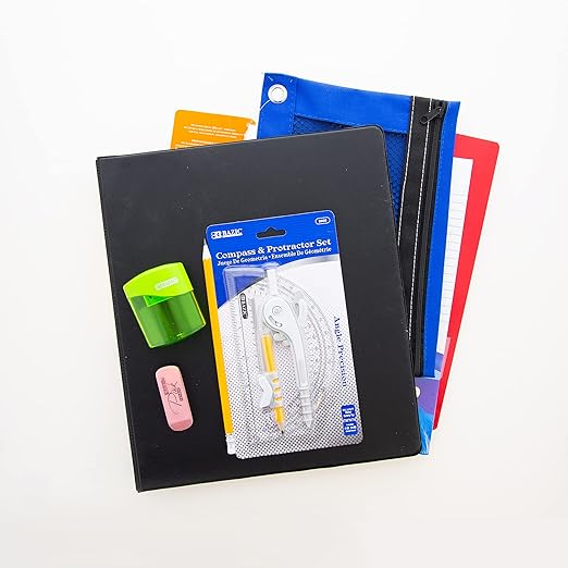 BAZIC PRODUCTS Middle & High School Kit Supply Box, 65-Count Student Set for Grades 7–12, Complete School Supply Kit with Middle School Supplies, Organized Supply Box for Highschool, 1-Pack