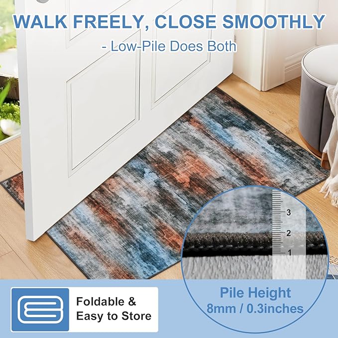 WILLSUN Washable Area Rugs, 2x3 Non-Slip Boho Small Area Rugs for Entryway, Kitchen, Bathroom, Machine Washable Vintage Rug, Indoor Floral Print Carpet for Home Decor, Kid & Pet Friendly Mat