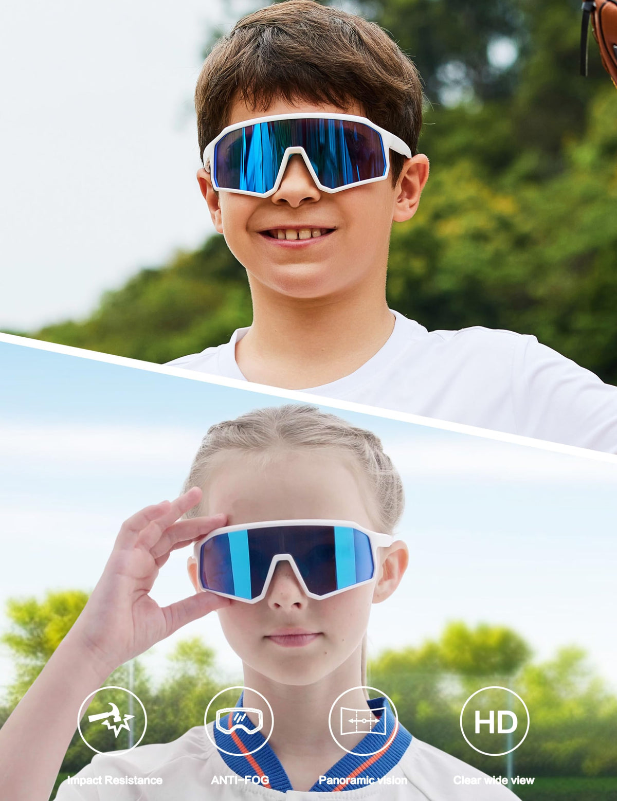 BIRCEN Kids Baseball Sunglasses for Youth - Boys Girls Polarized Sports Sun Glasses UV Protection for Cycling Age 5-12