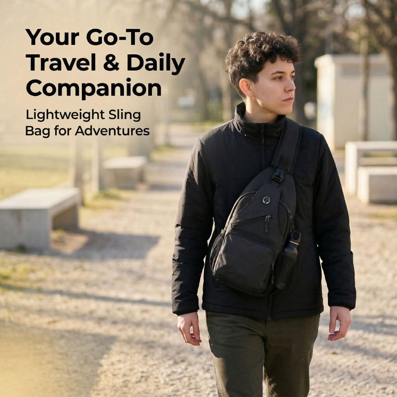 Javolto Sling Bag Cross Body Backpack Chest Bag Travel Hiking Daypack (Black Grey)