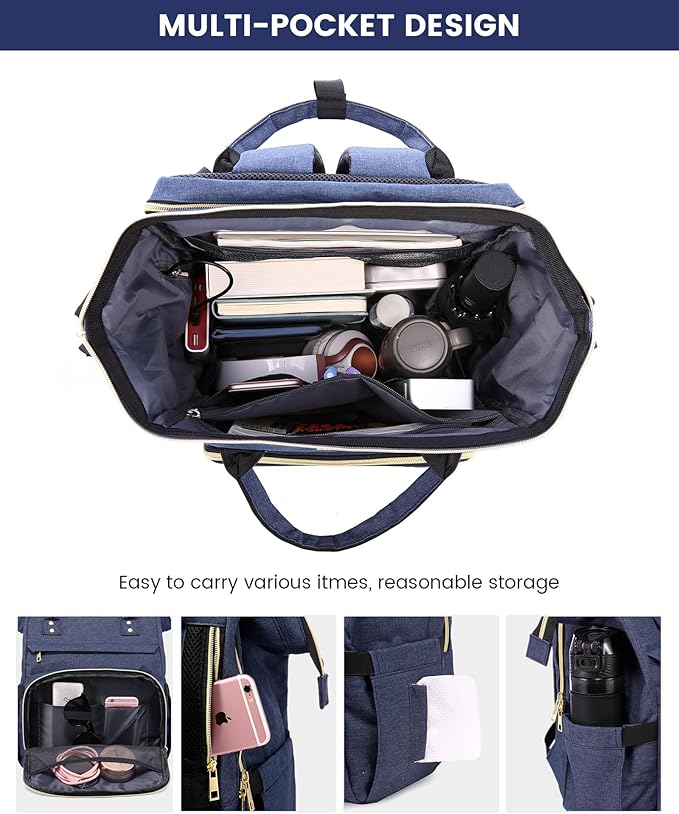 LOVEVOOK 17.3 Inch Laptop Backpack, Large Travel Backpack for Women, Water Resistant Teacher Backpack with Laptop Compartment, Professional Business Work bags with Charger, Navy Blue