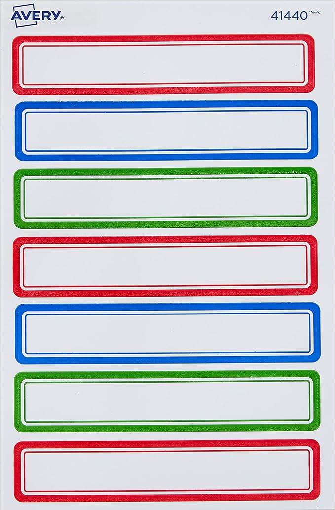 Avery(R) Durable Labels for Kids' Gear, 5/8" x 3-1/2", Assorted Border Colors, Water-Resistant, 35 Rectangle Labels Total (Pack of 2)