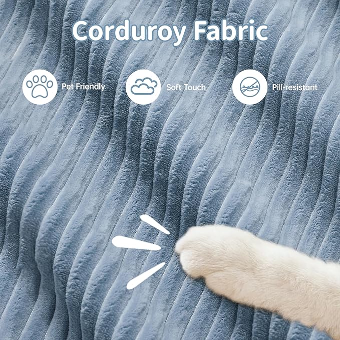 80" Modern Corduroy Boneless Love Seat Couches with 2 Ottomans, 2 Seater Large Sectional Couches for Living Room, Blue Cloud Modular Sectional Sofa, Memory Foam, Extra Deep Loveseat, No Assembly