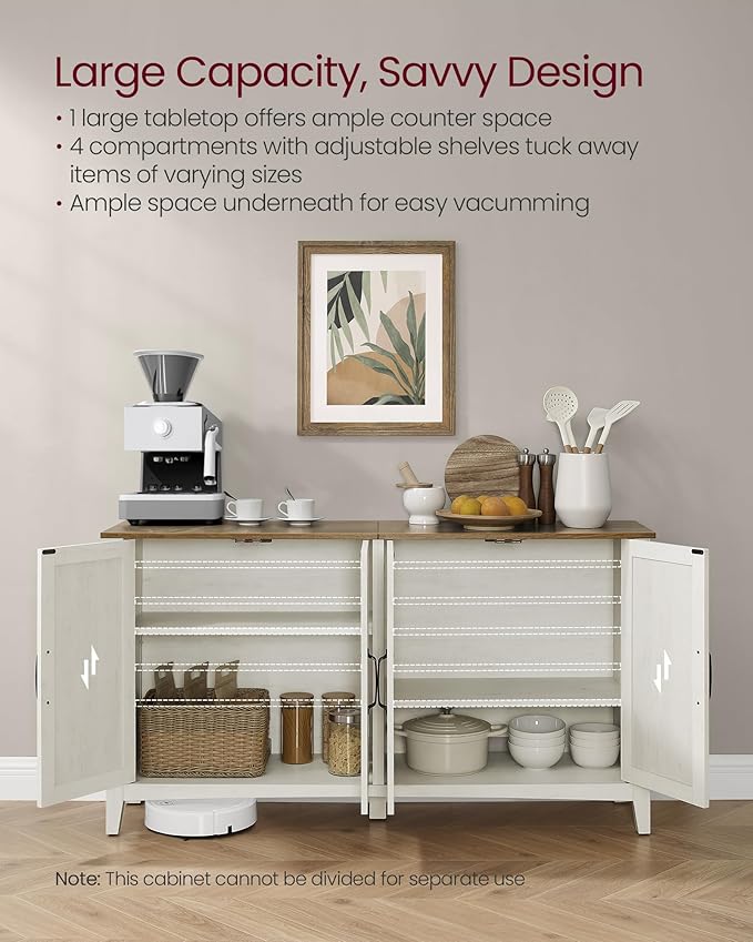 VASAGLE LIRY Collection - Storage Cabinet, Buffet Cabinet, Sideboard, Credenza, with Adjustable Shelves, for Living Room, Entryway, Rustic White and Honey Brown ULSC381W01