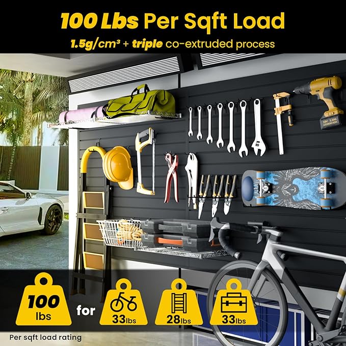 Slat Wall Paneling 4x2 FT, PVC Slat Wall Panels Heavy-Duty Garage Organization System with Hooks & Accessories, Slatwall Pegboard Suitable for Home、Garage、Shop Display & Organization (Black)