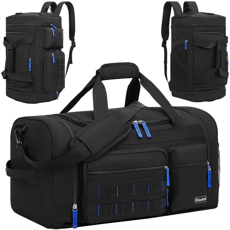 Celvetch Gym Bag for Men Women with Shoes Compartment 3-in-1 Sports Travel Duffel Bag Multipurpose Weekender Overnight Backpack with Wet Pocket - Black