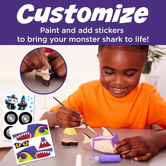 Creativity for Kids Buildeez! Easy Wooden Model Set: Monster Shark Truck, Chomper - Arts and Crafts for Kids, STEM Kids Building Kit, Monster Truck Toys for Boys (Ages 5+)